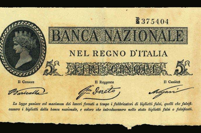 Biglietto da 5 lire provvisorio 25 luglio 1866